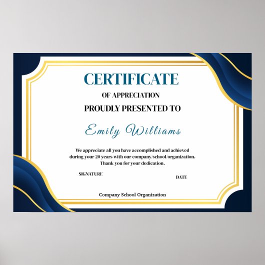 Custom Appreciation Achievement Gold Certificaat P Poster (Voorkant)