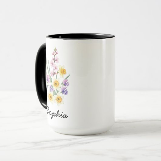 Custom April Birth Flower - Personalized Name Mok (Voorkant links)