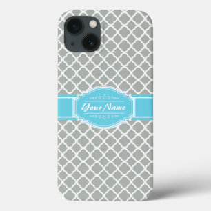 Custom Aqua and Silver Grey Moroccan Quatrefoil Case-Mate iPhone Case