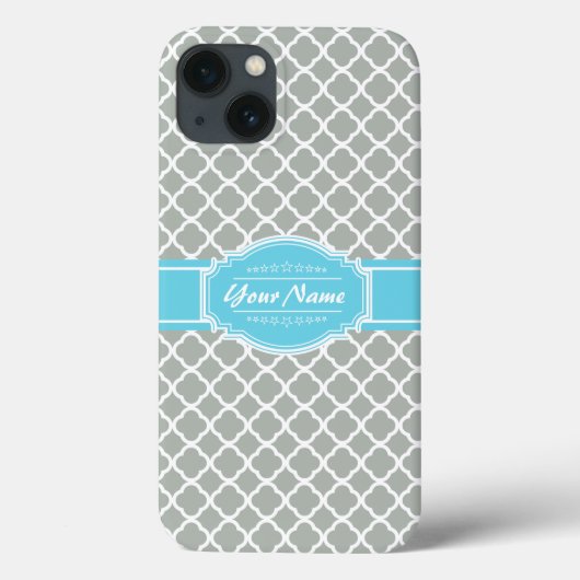 Custom Aqua and Silver Grey Moroccan Quatrefoil Case-Mate iPhone Case (Achterkant)