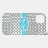 Custom Aqua and Silver Grey Moroccan Quatrefoil Case-Mate iPhone Case (Achterkant (horizontaal))