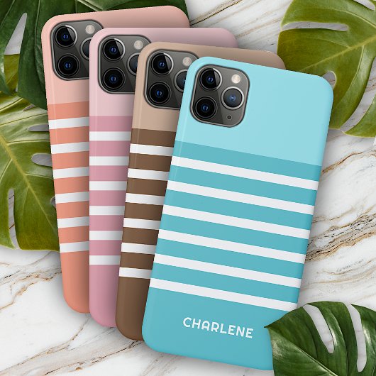 Custom Aqua Turquoise Blauw Groen Wit Strepen Case-Mate iPhone Case