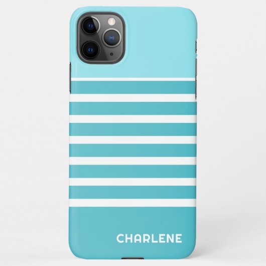 Custom Aqua Turquoise Blauw Groen Wit Strepen iPhone Hoesje (Achterkant)