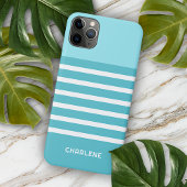 Custom Aqua Turquoise Blauw Groen Wit Strepen iPhone Hoesje