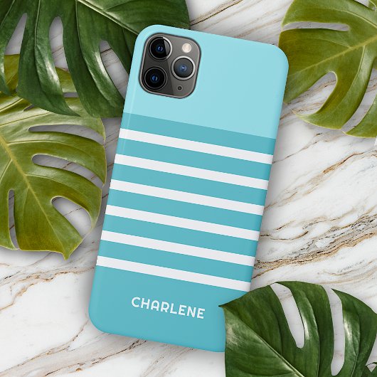 Custom Aqua Turquoise Blauw Groen Wit Strepen iPhone Hoesje