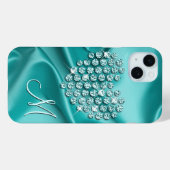 Custom Aqua Turquoise Diamonds Love Heart Pattern Case-Mate iPhone Case (Achterkant (horizontaal))
