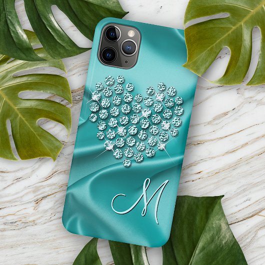 Custom Aqua Turquoise Diamonds Love Heart Pattern Case-Mate iPhone Case