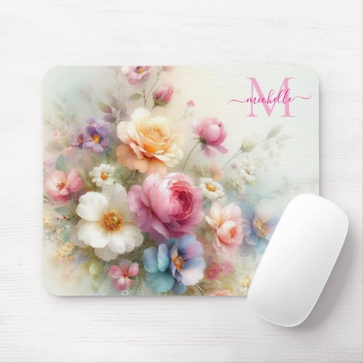 Custom Aquarell Floral Template Monogrammed Muismat (Met muis)