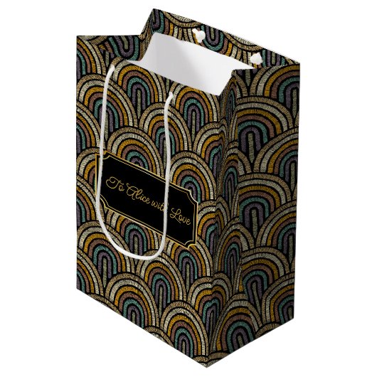 Custom Art Deco Embroidered-Style Paper Bag Medium Cadeauzakje (Voorkant Gekanteld)
