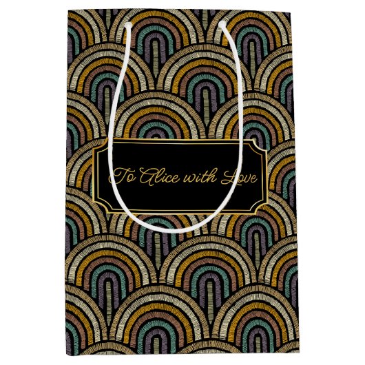 Custom Art Deco Embroidered-Style Paper Bag Medium Cadeauzakje (Voorkant)