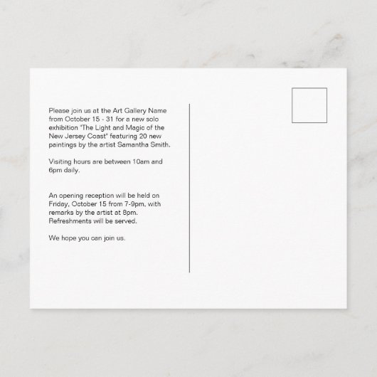 Custom Art Exhibit Invitation Briefkaart (Achterkant)