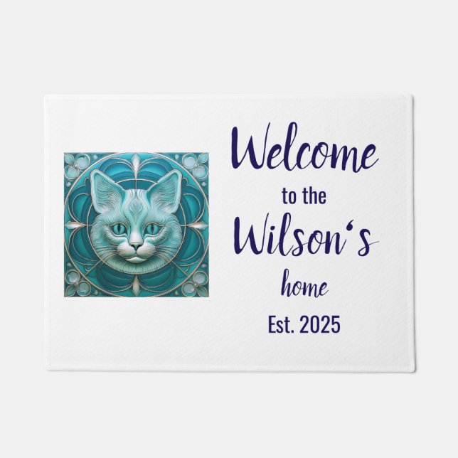 Custom Art Nouveau kat Familie Welkom Koor Mat (Voorkant)