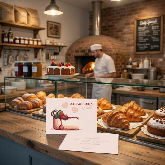 Custom Artisan Bakery Business Card with Cake Visitekaartje