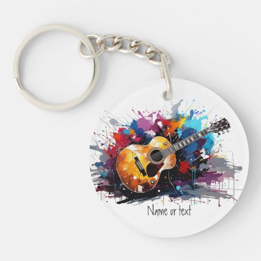 Custom Artistic Abstract Guitar Music Lover's Art Sleutelhanger (Voorkant)