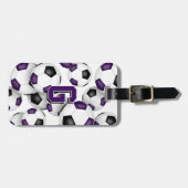 custom athlete monogram purple black soccer balls bagagelabel (Voorkant horizontaal)