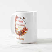 Custom Autumn Leave Happy Thanksgiving Koffiemok (Voorkant links)