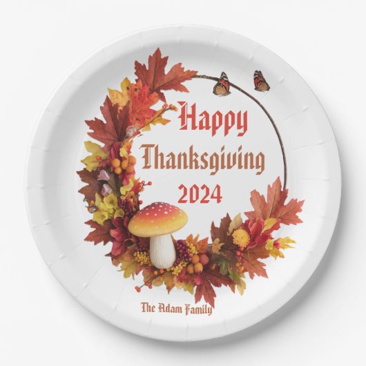 Custom Autumn Leaves Happy Thanksgiving Papieren Bordje (Voorkant)