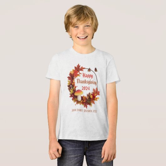 Custom Autumn Leaves Happy Thanksgiving Tri-Blend Shirt (Voorkant volledig)