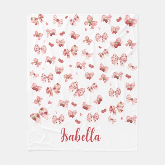 Custom baby blanket with pink bows & strawberries  fleece deken (Voorkant)