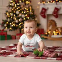 Custom Baby Bodysuit Family Name First Christmas
