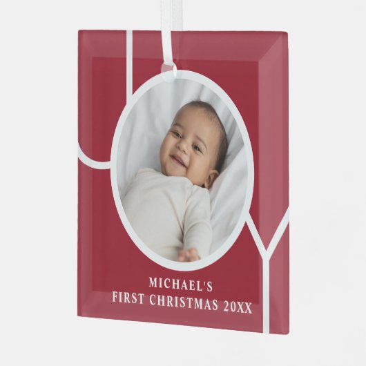 Custom Baby Boy's Eerste Kerstmis Foto Glas Ornament (Voorkant links)