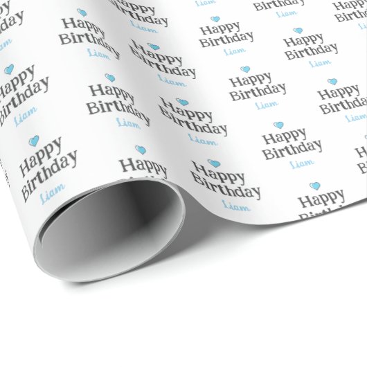 Custom Baby Boy's Happy Birthday Blauwe Naam Cadeaupapier (Rol Hoek)