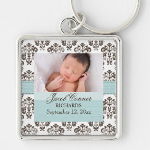 Custom Baby Damask Photo Sleutelhanger Blue en Bro