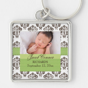 Custom Baby Damask Photo Sleutelhanger Green Brown