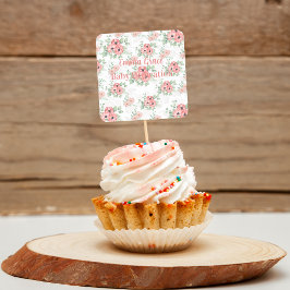 Custom Baby Dedication Sage Green & Pink Floral  Vierkante Sticker