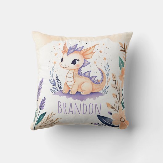 Custom Baby Dragon Pillow Boho Floral Design - Kussen (Achterkant)