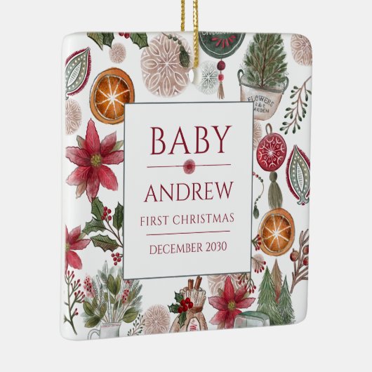 Custom Baby Eerste Kerst Keepsake Kerst Keramisch Ornament (Rechts)