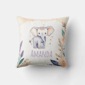 Custom Baby Elephant Pillow Boho Floral Design - Kussen (Achterkant)