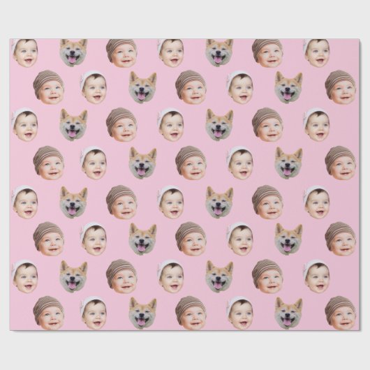 Custom Baby Face, Custom Family 3 Foto's Roze Cadeaupapier (Vlak)