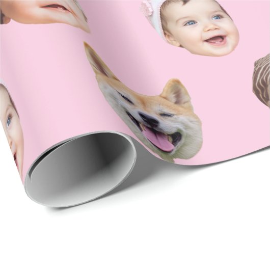 Custom Baby Face, Custom Family 3 Foto's Roze Cadeaupapier (Rol Hoek)