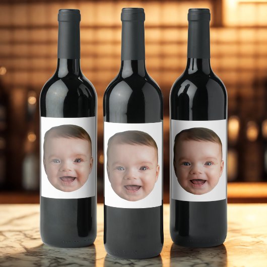 Custom Baby Face, Funny custom photo Wijn Etiket