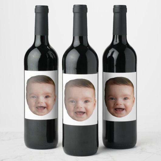 Custom Baby Face, Funny custom photo Wijn Etiket (Flessen)
