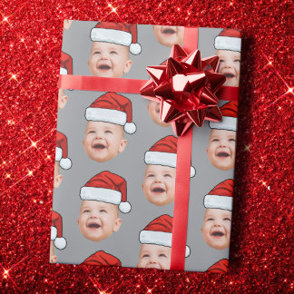 Custom Baby Face Photo Santa Hat Christmas Cadeaupapier
