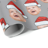 Custom Baby Face Photo Santa Hat Christmas Cadeaupapier (Rol Hoek)