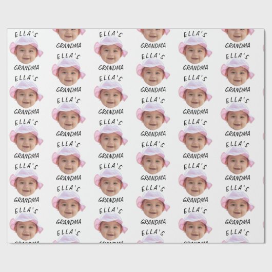 Custom Baby Face Photo Text Grandma Cadeaupapier (Vlak)