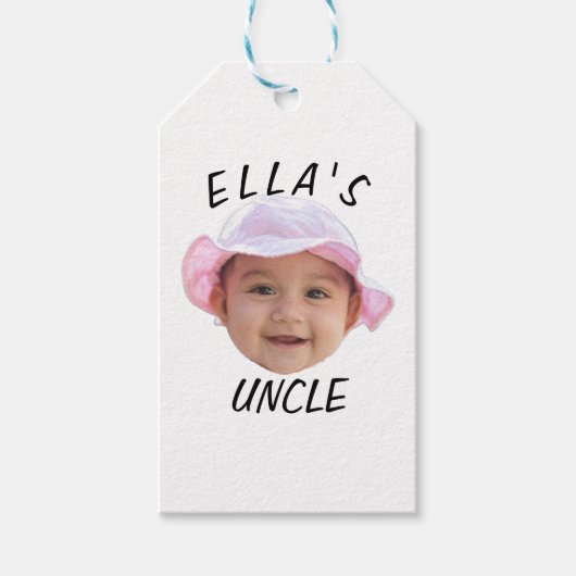 Custom Baby Face Photo Text New Uncle Cadeaulabel (Voorkant)