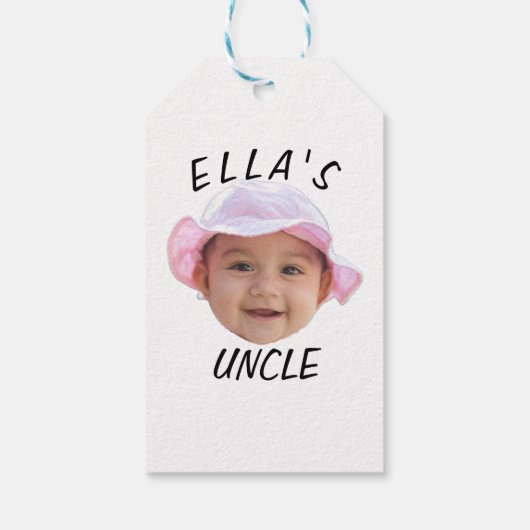 Custom Baby Face Photo Text New Uncle Cadeaulabel (Achterkant)