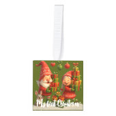 Custom Baby First Christmas Ornament - Cute Gnomes (Voorkant)