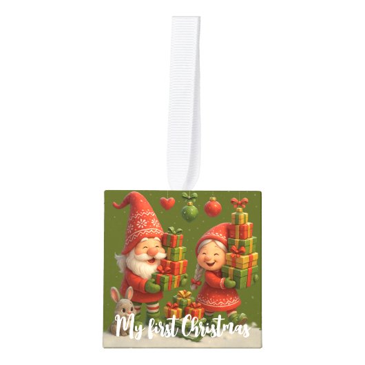 Custom Baby First Christmas Ornament - Cute Gnomes (Voorkant)