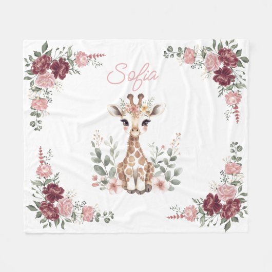 Custom Baby Girl Giraffe Blanket,Personalized Name Fleece Deken (Voorkant (Horizontaal))