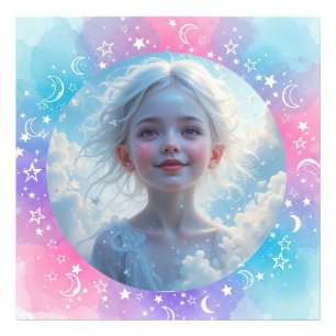 Custom Baby Girl – Pastel Waterverf Stars & Moon Foto Afdruk
