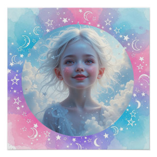 Custom Baby Girl – Pastel Waterverf Stars & Moon Perfect Poster