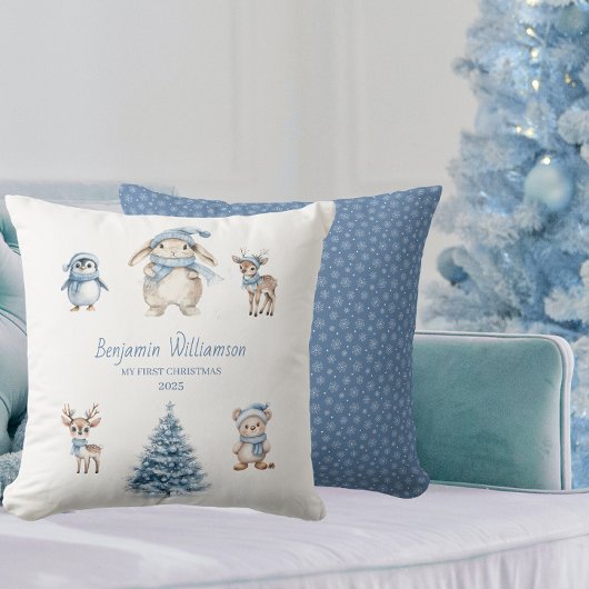 Custom Baby My 1st Christmas Woodland Kussen