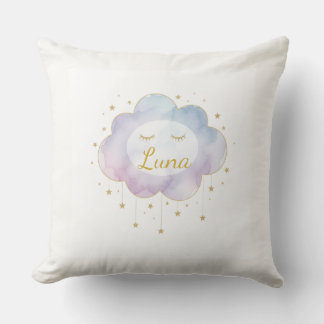 Custom Baby Name Lavender Watercolor Cloud Gold Ey Kussen