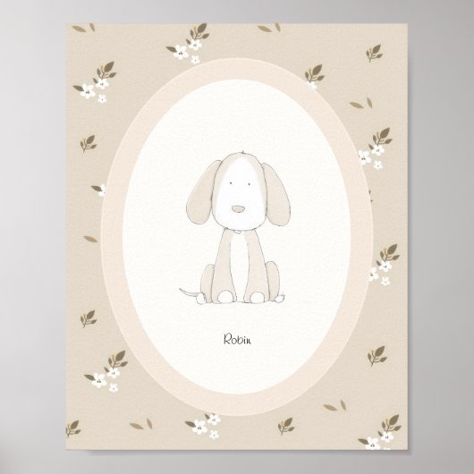 Custom Baby Name Nursery - Cute Dog Poster (Voorkant)