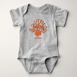 Custom Baby Name Orange Little Turkey Thanksgiving Romper